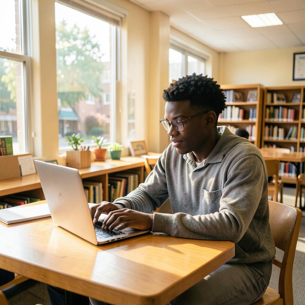 Student studying on a laptop